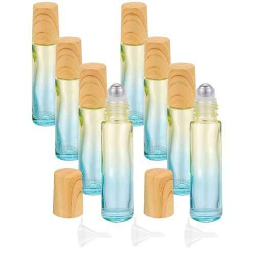 8Pcs 10mL (1/3 oz) Glass Roll on Bottles Yellow Blue Gradient Roller Vials Leak Proof Travel Size DIY Craft Container for Essential Oils Perfume Lip Balms