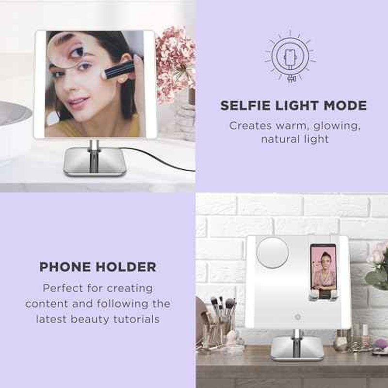 Conair Lighted Makeup Mirror, LED Vanity Mirror, 1X/10X Magnifying Mirror with Phone Holder, Corded in Polished Chrome