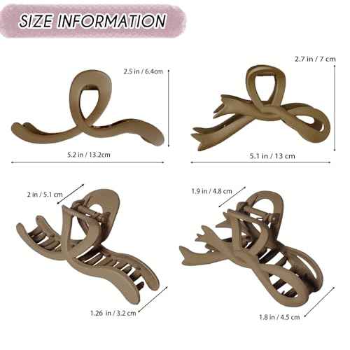 5.2 Inch Extra Large Claw Clips - 6 Pcs for Thick Hair, Women's Matte Bow Ribbon Style Hair Claws