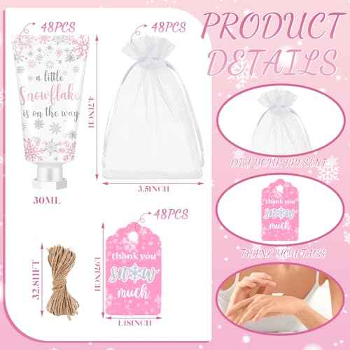48 Sets Baby Shower Hand Cream Party Favors for Guests Christmas Hand Cream Gift Bulk Travel Size Lotion Set for Wedding Christmas(Snowflake)
