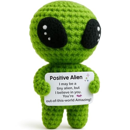 Christmas Stocking Stuffers for Adults - Funny Positive Alien Crochet Plush with Uplifting Message Card - Small Encouragement Gift for Women, Men,Teens, Friends, Ideal for Birthday, Graduation