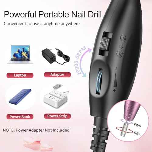 Electric Nail Drill, Professional Acrylic Nail Drills Machine for Gel, Acrylic Nails, Portable USB Electric Nail File Efile Set with Iridescent Nail Drill Bits, Manicure Pedicure Nail Tools