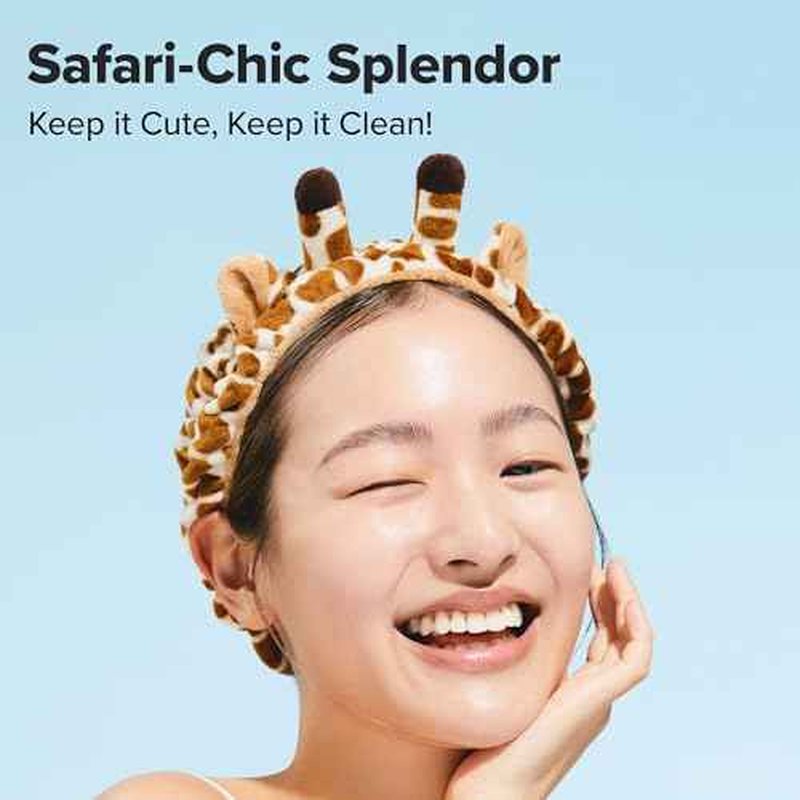I DEW CARE Face Wash Headband - Giraffe Headband | Adorable Design, Perfect for Cleansing, Bath, Makeup and Spa, 100% Microfiber, Reusable, 1 Count