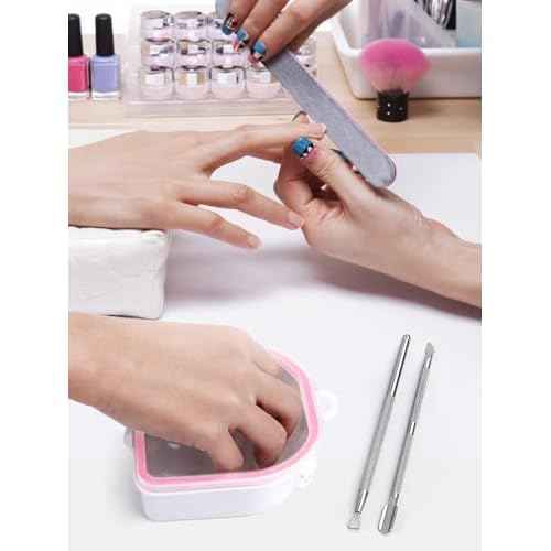 Nail Soaking Bowl, 2PCS Soak Off Gel Polish Dip Powder Remover Manicure Bowl with Triangle Cuticle Peeler and Stainless Steel Cuticle Pusher Nail Art Tool (Pink)