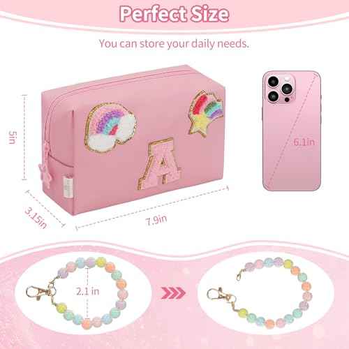 Personalized Initial Makeup Bag, Birthday Gifts for Girls 4 5 6 7 8 9 10 11 12 13 14 15 Years Old, Cute Cosmetic Bag Small Toiletry Bag Travel Make Up Organizer, Gift for Teen Girl Women Friend, Pink