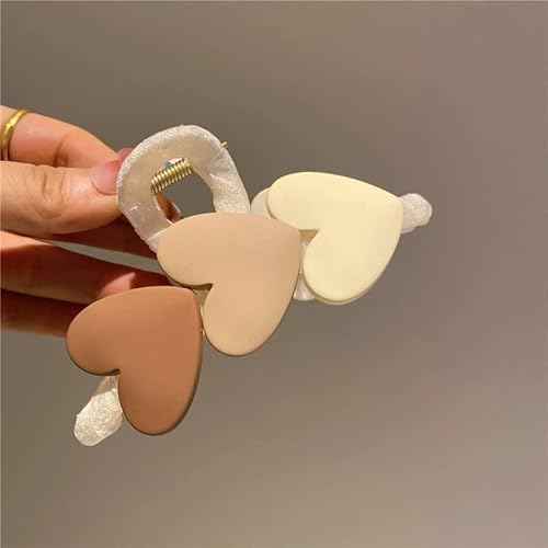 Valentine¡¯s Day Hair Claw Clips Brown Heart Hair Claw for Women Three Heart Hair Claw Clips for Thick Hair Khaki Hair Clips Hair Clips Big Resin Hair Clips Cute Clips Cute Hair Clips Accessories 1Pcs