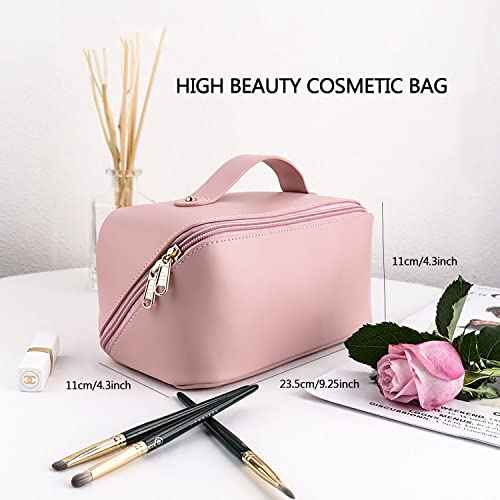 Large Capacity Cosmetic Bag, Travel Cosmetic Storage Bag with Handle, Portable Zipper Cosmetic Bag Toiletry Bag Makeup Bag Large with Compartments for Women Girls