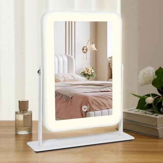 Rechargeable LED Vanity Mirror with Lights,11"¡¿9" Small Desk Makeup Mirror with Lights,Smart Touch with 3-Color Lighting,Dimmable,for Birthday Gifts for Women,Home Dorm Decor
