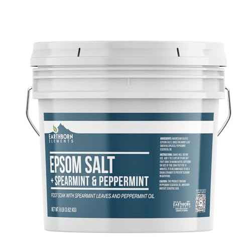 Earthborn Elements Spearmint & Peppermint Epsom Salt Foot Soak, 1 Gallon Bucket, Minty Aroma, with Real Spearmint Leaves (8 Pounds)