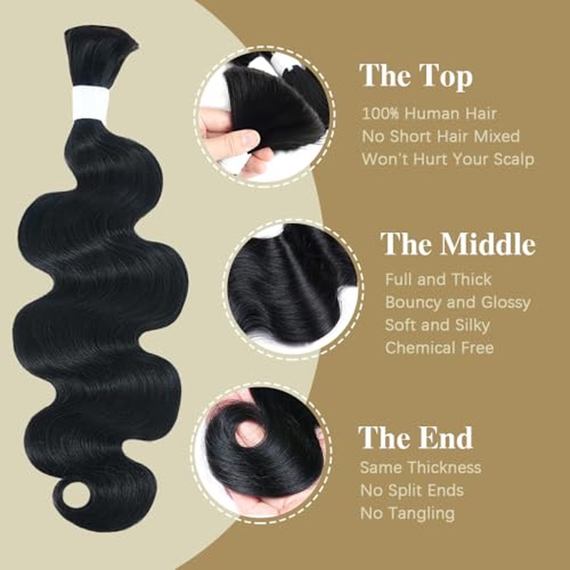 Body Wave Bulk Human Hair For Braiding No Weft Braids Human Hair Brading Hair Extensions 100g One Bundle Wet and Wavy Human Braiding Hair For Boho Braids Natural Black(20inch, Natural Black)