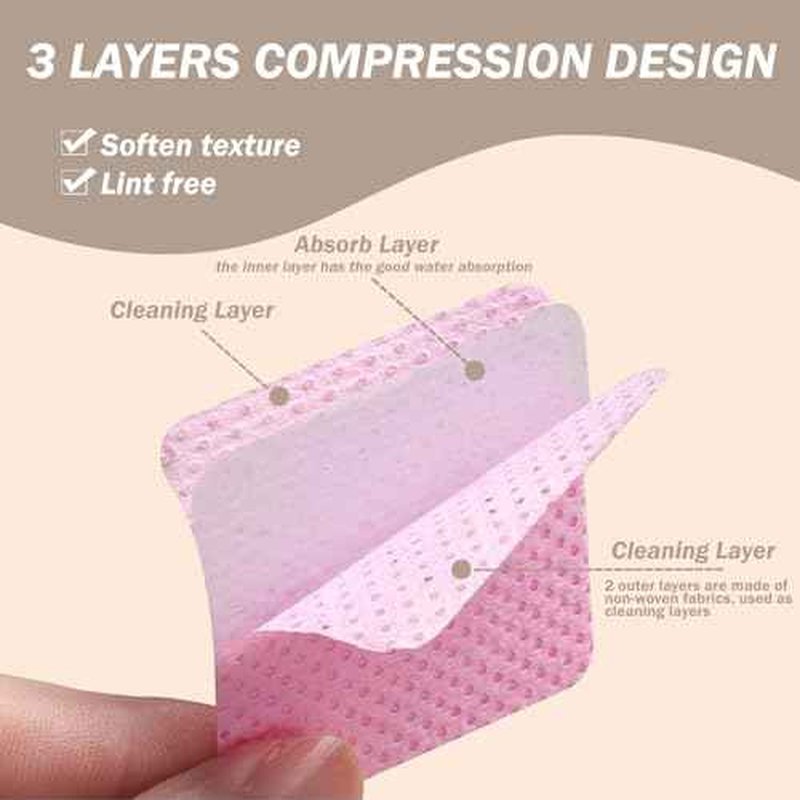 KINGMAS 600Pcs Lint Free Nail Wipes, Non-Woven Fabric Nail Polish Remover Cleaning Pads Lash Extensions Glue Cleaning Wipes Salon Supplies (Pink, Blue, Purple)