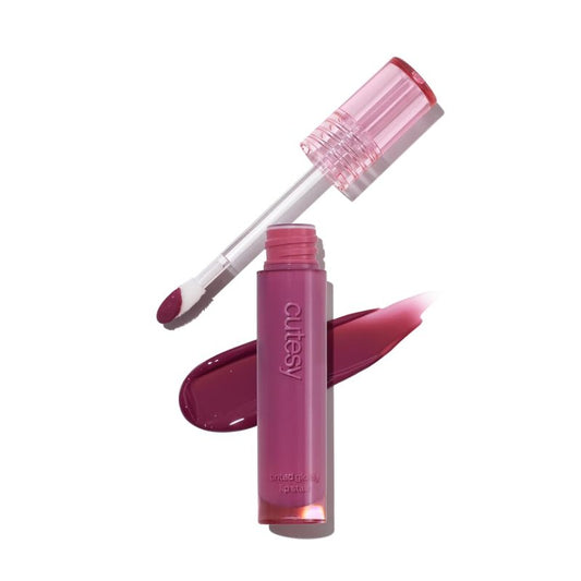 wuv.u Glossy Lip Stain – Plumping Hydrating Lip Oil Tint with Hyaluronic Acid & Peptide Complex – Non-Sticky High Shine Pigmented Finish – Cutesy (Dusty Pink) 0.11 oz.