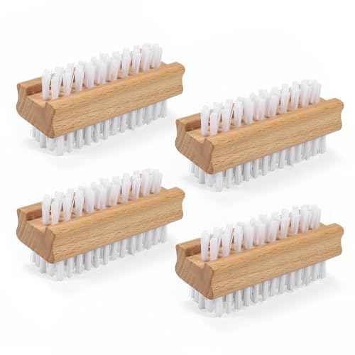 DBEBTOOL Nail Brush Set - 4pcs Two-Side Fingernail Nail Brushes for Cleaning, Wooden Nail Cleaning Brush, Stiff Nail Scrubber Brush for Cleaning Toes and Nails