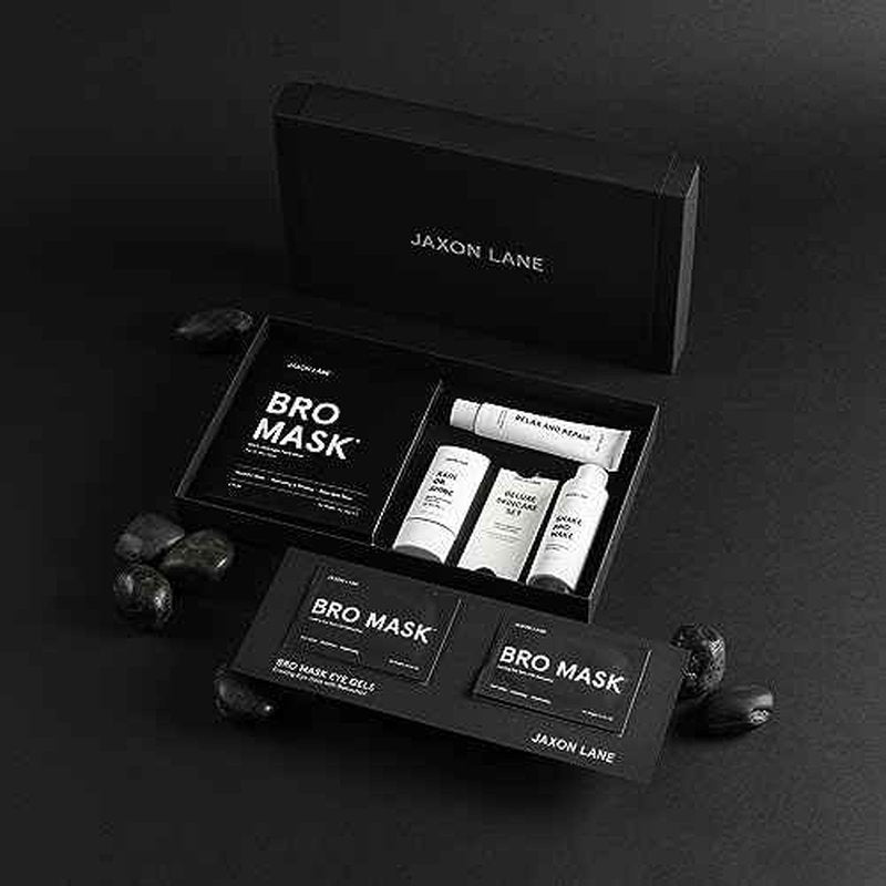 Mens Skin Care Kit 5 Piece Deluxe Facial Skincare Routine Gift Set, Anti Aging Korean Skin Care for Men: Enzyme Powder Face Wash, Moisturizer, SPF 50 Sunscreen, Bro Mask Sheet Masks, Under Eye Patches