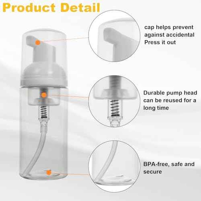 2oz Travel-Sized Foaming Pump Bottles, 4PCS Empty Foam Pump Bottle, Refillable Travel Size Mousse Bottle, Hand Soap Shampoo Lash Shampoo Foaming Soap Dispenser, BPA Free(Clear)