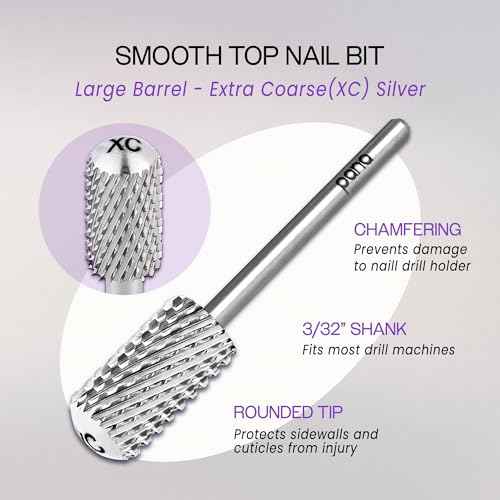PANA 3/32" Large Smooth Round Top Safety Carbide Nail Drill Bit for Gel Polish & Acrylic Removal Nail Salon Manicure Pedicure Electric File Tools (Large Barrel - Silver, Extra Coarse)