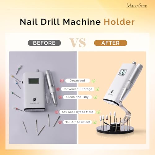MelodySusie Clip-On Nail Drill Holder with 10 Drill Bits Holes,Acrylic Base Stand for All Clip-On Electric Nail File,Especially for SC300F,SC320H,SC320F,SC320D,SC330G,SM330G,SC320C,MM400D,MB420G