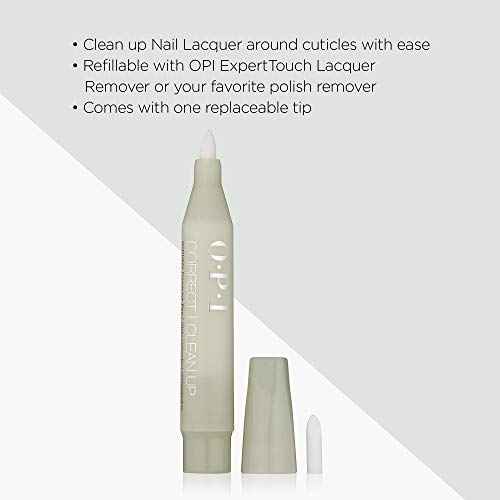 OPI Correct Clean Up | Refillable Nail Polish Remover Corrector Pen | Gentle & Non-Drying Formula | Includes Replacement Tip | 0.13 fl oz