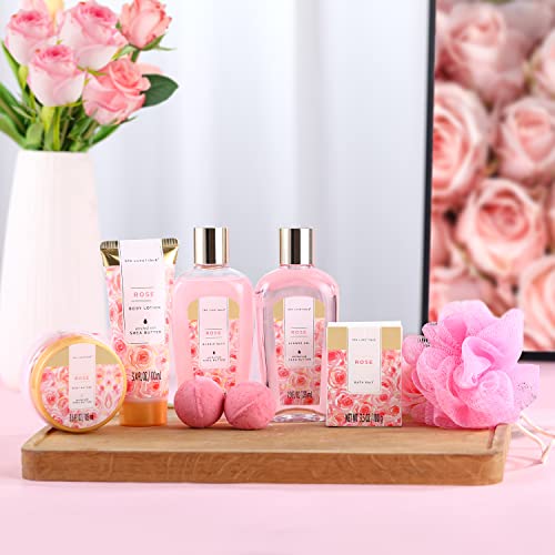 spa luxetique Gift Set For Women, Bath Sets for Women Gift, 8 Pcs Rose Spa Basket Includes Bubble Bath, Shower Gel, Body Lotion, Birthday Spa Gifts, Mother¡®s Day Gifts for Mom
