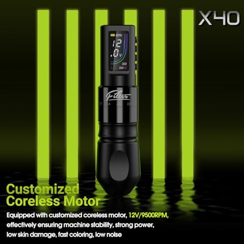 Filter Tattoo Gun - 7 Strokes 2.0-4.0mm Tattoo Machine Pen with Extra OLED Digital Display 1600mAh Battery Power Tattoo Kit for Beginners and Artists (X40 Black)