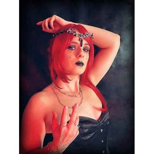 MOSTORY Handmade Black Woodland Crown Leaf Dark Elf Headpiece Floral Forest Tiara Fairy Moon Headband for Women Girls Halloween Renaissance Queen Cosplay Phop Shoot