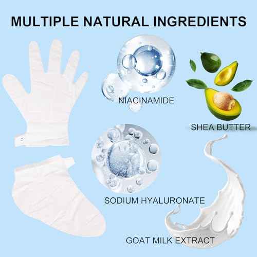 Hand and Foot Mask Set, 3pk Foot Mask & 3pk Hand Mask for Dry Cracked Hand Heel, Glove & Socks with Nicotinamide + Shea Butter + Goat Milk