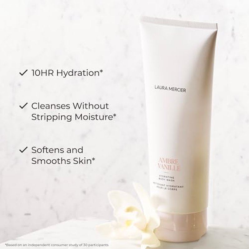 Laura Mercier Hydrating Body Wash, Foaming Daily Body Cleanser, Up to 10HR Hydration, Softens and Smooths Skin, Non-Drying Formula, Creamy Gel Texture
