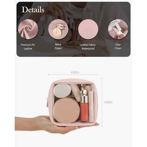 Pocmimut Mini Makeup Bag with Small Cosmetic Bag Travel Essentials Organizers,TSA Approved Toiletry Bag Makeup Pouch Clear Cosmetic Bags for Women,Pink
