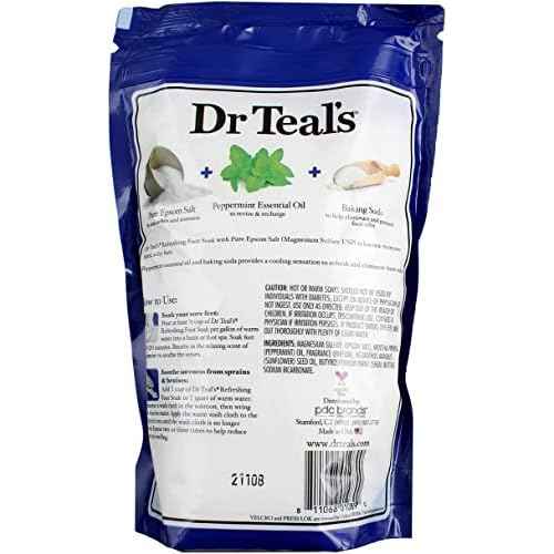 Dr. Teal's Peppermint Foot Soak Gift Set (3 Pack, 2lb Ea.) - Revitalize & Refresh Cooling Peppermint with Essential Oils Blended with Pure Epsom Salt - Ease Aches & Pains, Baking Soda Eliminates Odor