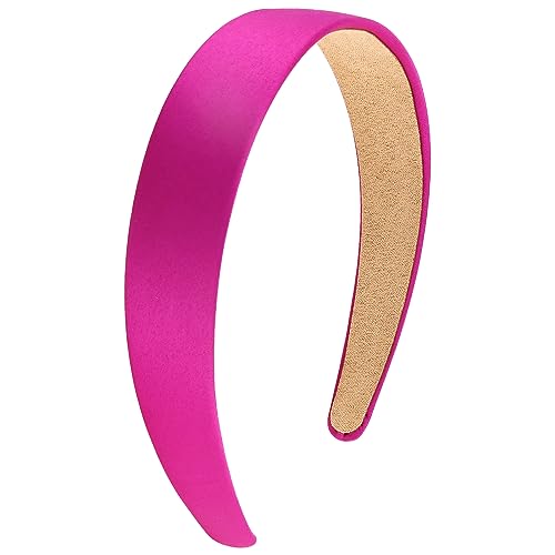 Wecoe Hot Pink Headband 1.2 Inch Wide Silk Satin Headband Women Non Slip Fashion Back to School Plain Head Band Solid Hair Band DIY Holiday Hair Accessories for Women Girls Diademas Para Mujer Gifts