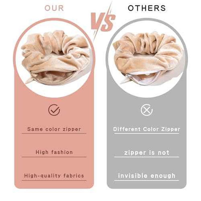 Pocket Scrunchies Hair Ties with Hidden Zipper Stash Scrunchy Ponytail Holder