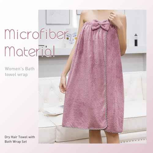 Women Microfiber Bath Towel Wrap - Adjustable Soft Body Wraps Dress with Hair Towel for Shower After Body and Head Cover, Super Absorbent to Quick Drying Hair and Body, Purple