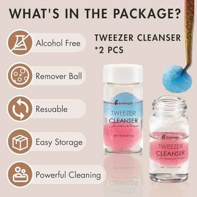 2 Bottles Tweezer Cleanser for Eyelash Extensions Tweezers Glue Remover Liquid for Lash Tools with 2 Spongeballs(2 Bottles Cleanser)