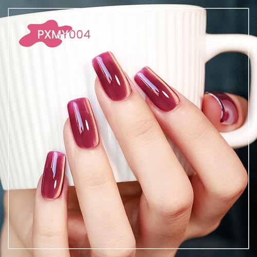 MIZHSE Cat Eye Gel Nail Polish, Dawn Cat Eye Effect Magnetic Gel Polish Set, 8 Colors Crystal Jelly Pink Red Green Purple Nail Gel with Magnet Stick Soak Off Nail Art Gift for Women