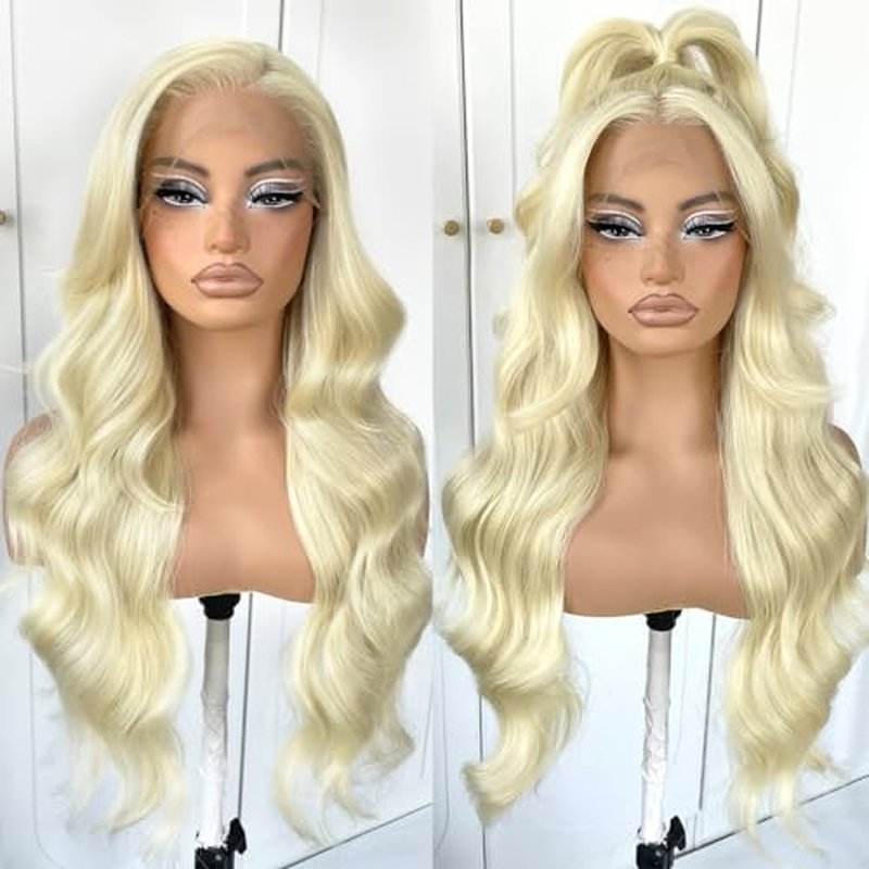 13x6 Blonde HD lace front wig glueless White wigs Synthetic lace front wig pre plucked pre cut 613 body wave Wear And Go Lace front wig For cosplay party