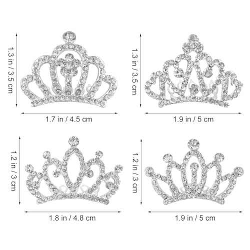 minkissy 4pcs Crown Comb Hair Clips Medium Girl Hair Clips Combs for Kids Cute Tiaras Small Rhinestone Tiara Mini Rhinestone Mini Tiara Crowns for Little Girls Kids Party Headdress Silver
