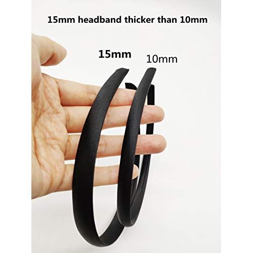 20pcs 15mm Wide Satin Fabric Covered Ribbon Flexible Headband Hairband Hair Band For Girls Women DIY Craft (Black)