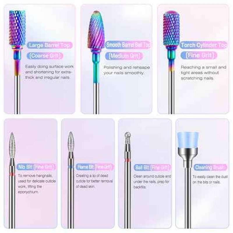 Carbide Nail Drill Bits Set: 7Pcs 3/32'' Tungsten Diamond Efile Bits with 75pcs Small Sanding Bands (#80#120#180) for Acrylic Nails Tech Gel Cuticle Remove Manicure Pedicure