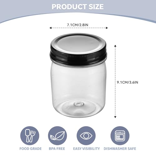 novelinks 8 oz Clear Plastic Jars with Screw-On Lids - BPA-Free Refillable Storage Containers for Slime, Spices, Crafts, Kitchen & Home Organization (24 Pack,Black)