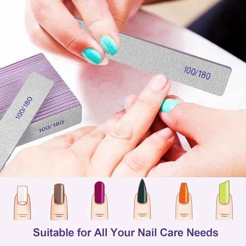 Nail Files (12 Pack), 100/180 Grit Emery Boards Nail File for Natural Nails and Acrylic Nails, Double Sided Emory Boards limas para unas acrilicas Profesional Fingernail Filer Reusable Manicure Gray