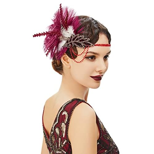 BABEYOND 1920s Headpiece Flapper Headband - Roaring 20's Sequined Showgirl Hair Band with Feather