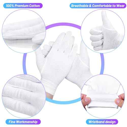 6 Pairs 100% Moisturizing Gloves for Dry Hands Overnight, Selizo 10 Pairs White Cotton Gloves for Women Eczema, Hand Moisturizer Sleeping Spa Gloves for Dry Hands Eczema