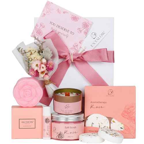 Spa Gifts for Women Bath and Body Gift Basket Mothers Day Gifts Rose Home Spa Set Self Care Gifts for Mom Sister Her Wife Birthday Gifts for Women Spa Kit Care Package Thank You Gifts