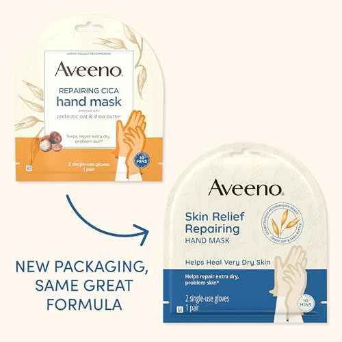 Aveeno Skin Relief Repairing Hand Mask, Moisturizing Gloves with Prebiotic Oat & Shea Butter for Very Dry Skin, Hand Care for Sensitive Skin, Fragrance-Free, 1 Pair of Single-Use Gloves