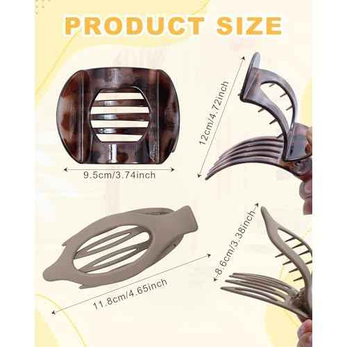 6 PCS French Flat Hair Clips for Women 2 Styles Large Matte Flat Claw Clips Strong Hold No-Slip French Hair Barrettes for Thick Thin Hair(Leopard + Brown)