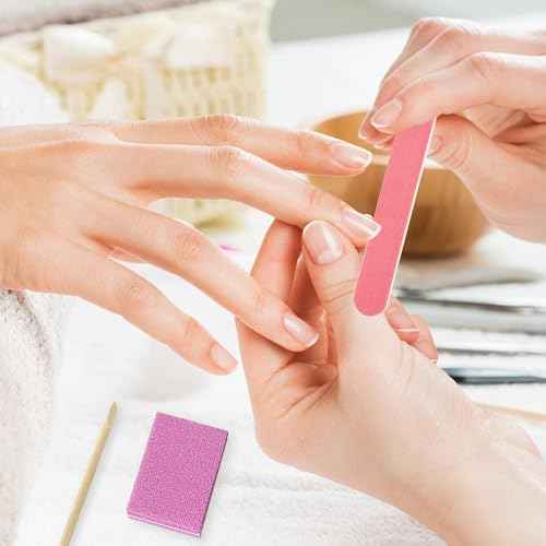 Disposable Manicure kit Individually Package, Mini Nail Buffer, Nail File, Wood Stick, Press on Nail Tool Kit for Salon Home (Pink, Count, 20, 80/100 Grit)