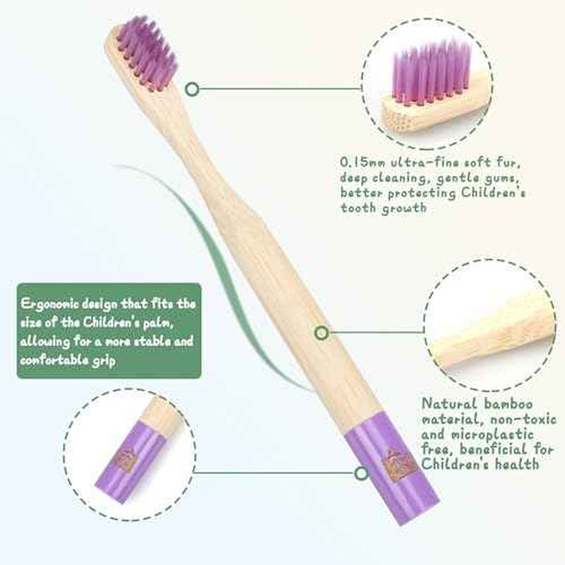 Kids Bamboo Toothbrushes, BPA-Free Soft Bristles, Eco-Friendly Natural Wooden Toddler Toothbrush, 6-Pack Travel Toothbrushes Set for Children