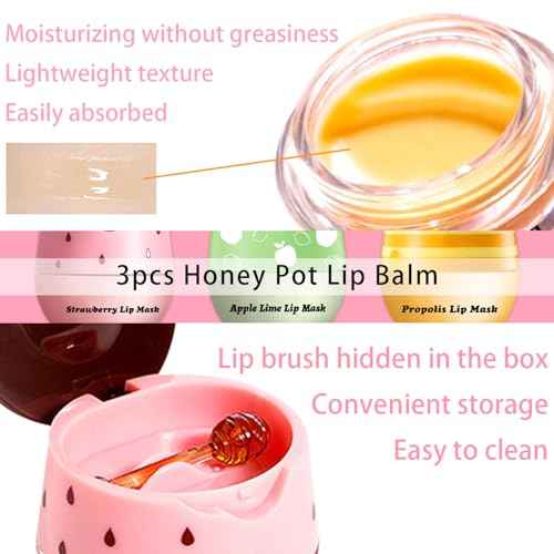 Clouds Cherry Lip Sleeping Mask ? Bee Propolis Moisturizing Lip Balm in Honey Pot ? Exfoliating Overnight Lip Care for Dry and Cracked Lips ? Hydrating Natural Lip Scrub