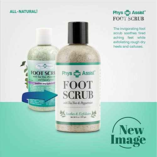 PhysAssist Foot Scrub 8 oz. with Tea Tree, Peppermint Soothes and Exfoliates Promoting a Deep Cooling Sensation Leaving Feet Feeling Calm and Refreshed.