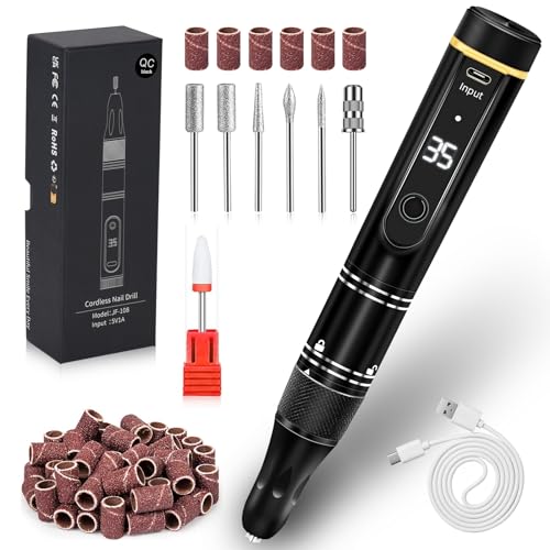 Nail Drill Cordless 35000RPM Rechargeable Professional Electric Nail Drill Kit Wireless Nail File Drill Acrylic Drill for Acrylic Gel Nails Manicure Pedicure Polishing Remover